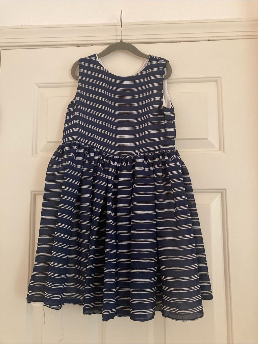 HELENA Girls Navy and White Striped Sleeveless Dress